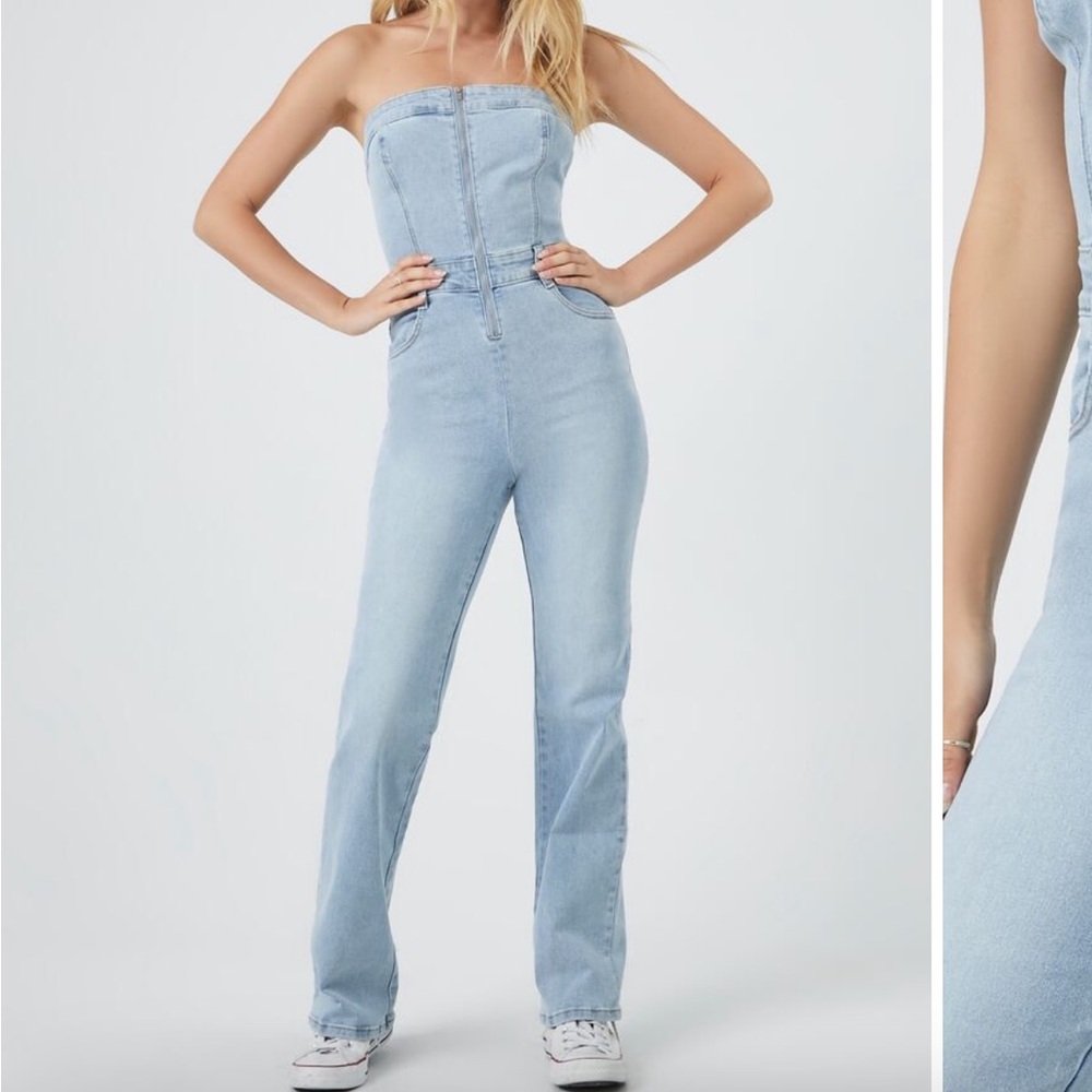 Denim zip-up jumpsuit